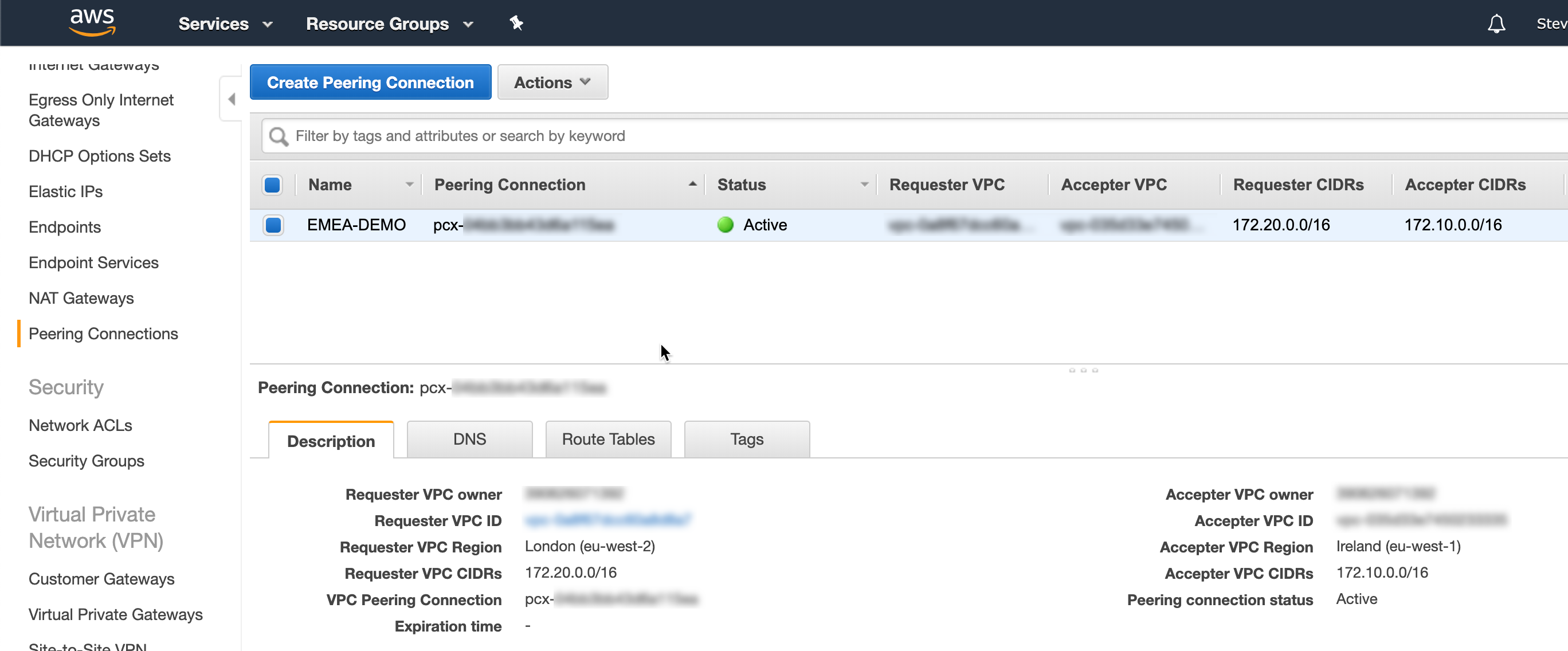 NC2 on AWS - VPC Peering