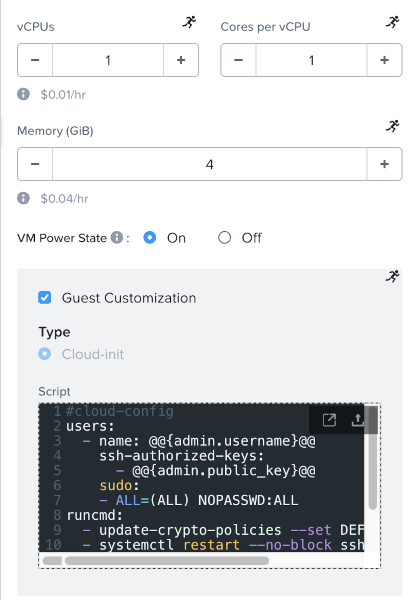 VM hardware configuration within an NCM Self-Service blueprint